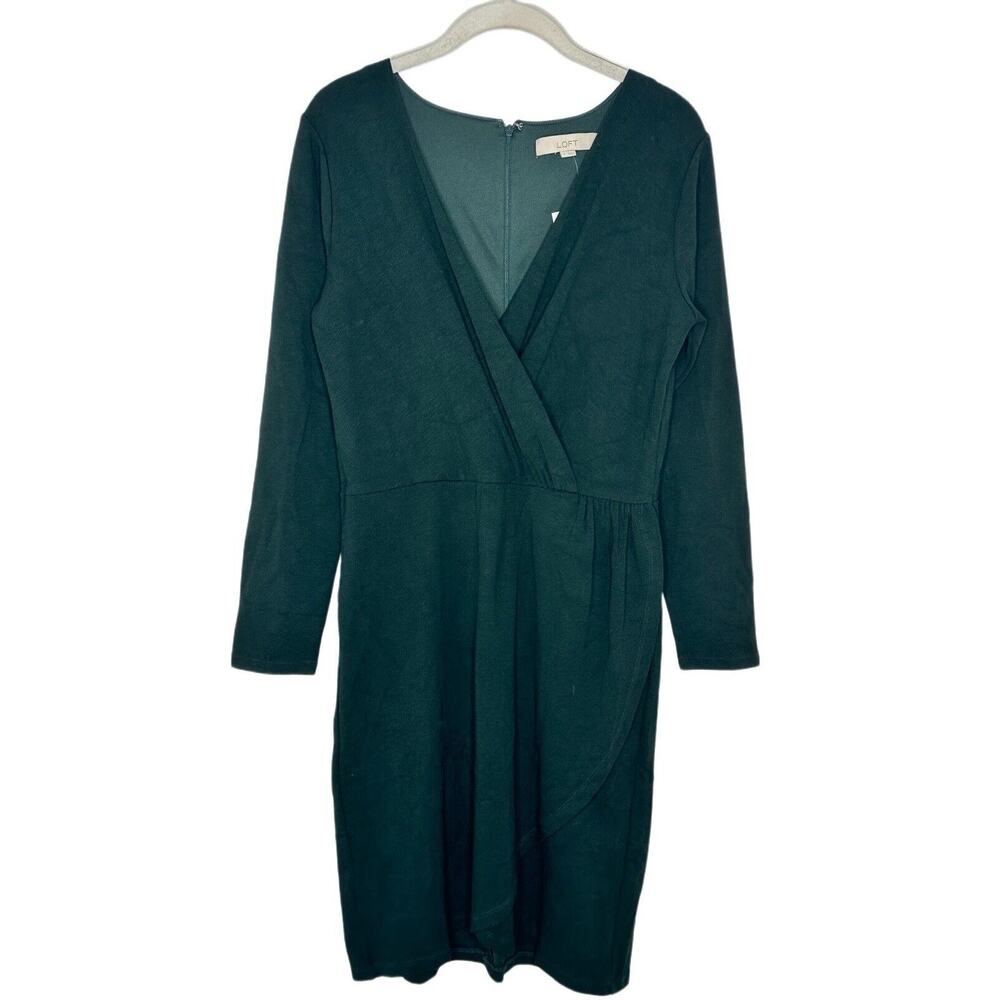 Ann Taylor Loft Dress Womens Green V Neck Faux Wrap Office Knit Sz 6 New